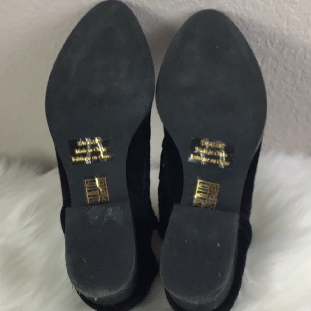JEFFREY Campbell Size 7 Taggart Booties Black Suede Lasercut Uppers Slip On - Picture 7 of 11
